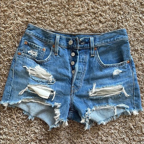 Distressed Blue Denim Shorts - Picture 1 of 6